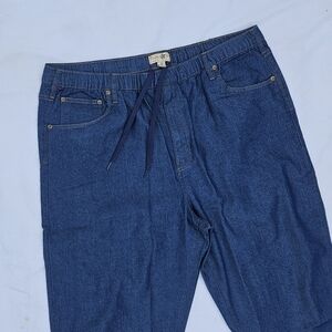 Turtle Bay New York Denim Cropped Pants XL Blue Elastic Waist Drawstring Casual